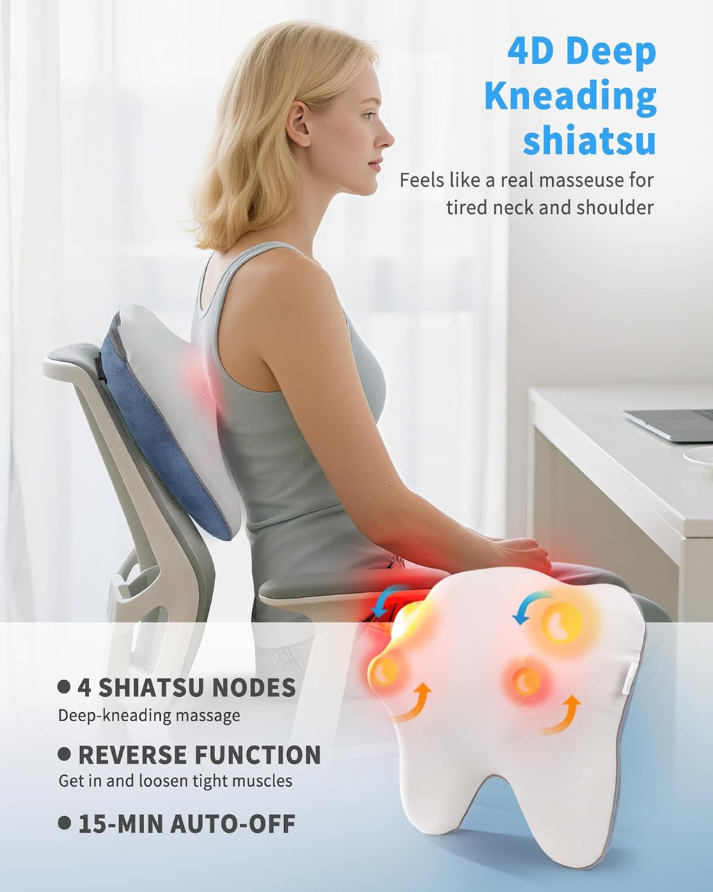 Back and Neck Massage Pillow, Cordless Back Massager with Heat