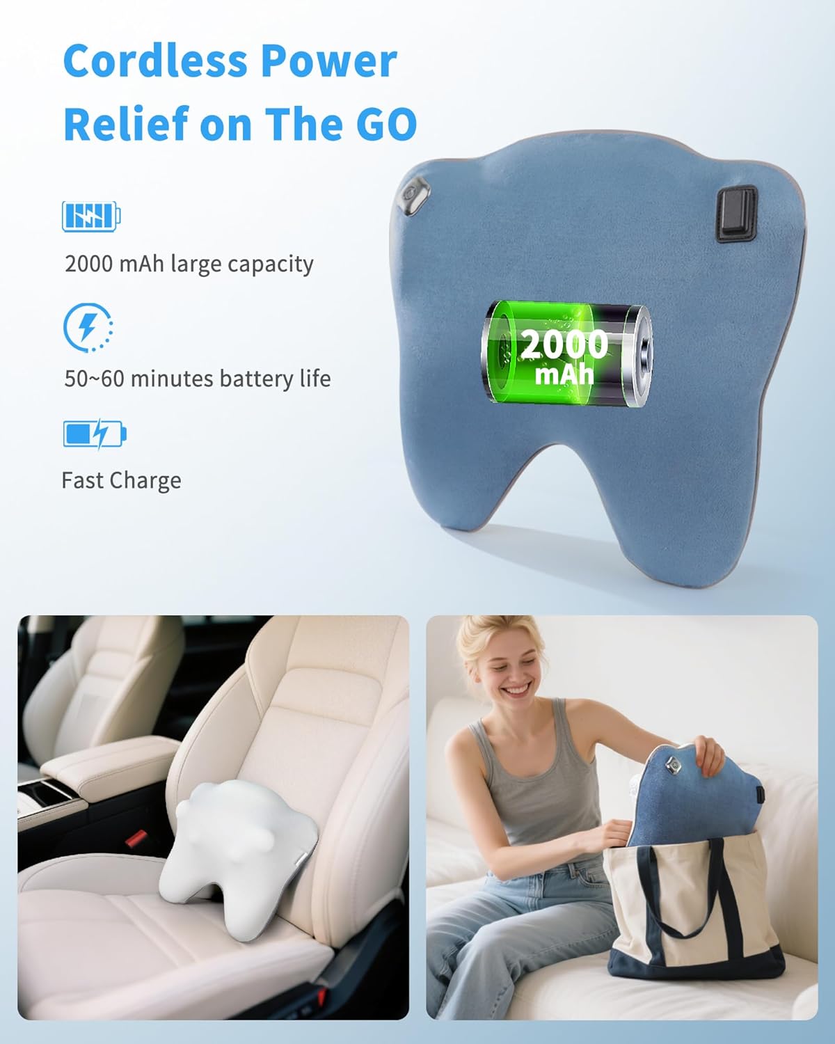 Back and Neck Massage Pillow, Cordless Back Massager with Heat